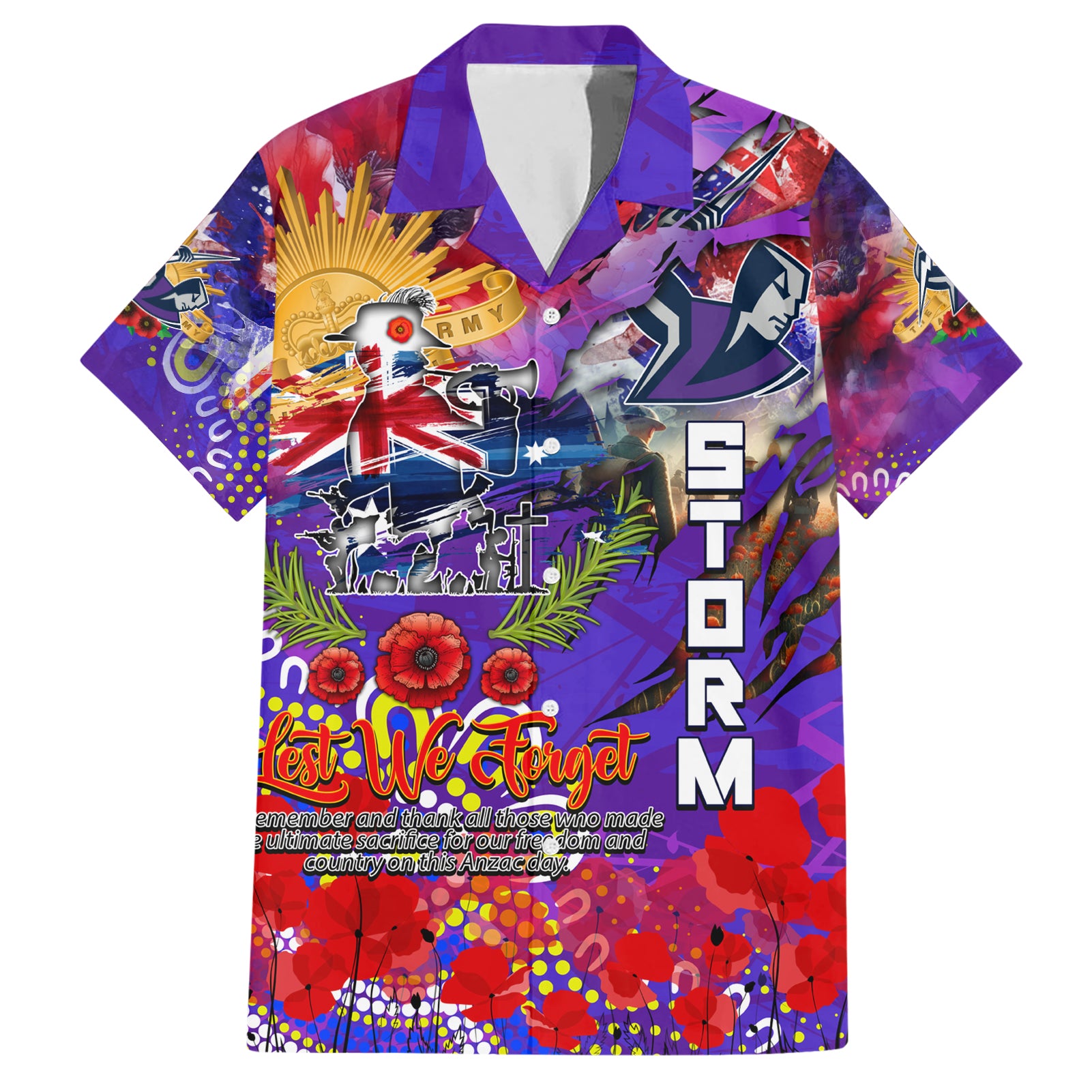 Personalised Australia Rugby Storm ANZAC Hawaiian Shirt Melbourne Scratch Style
