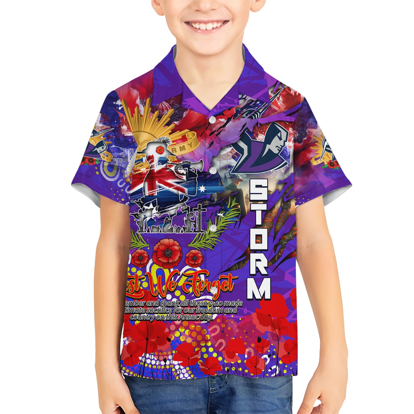 Personalised Australia Rugby Storm ANZAC Hawaiian Shirt Melbourne Scratch Style