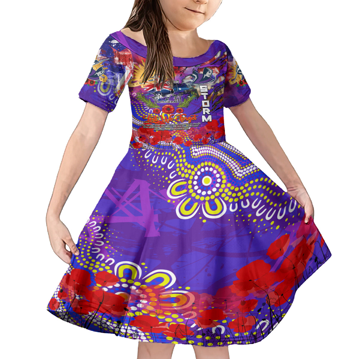 Personalised Australia Rugby Storm ANZAC Kid Short Sleeve Dress Melbourne Scratch Style