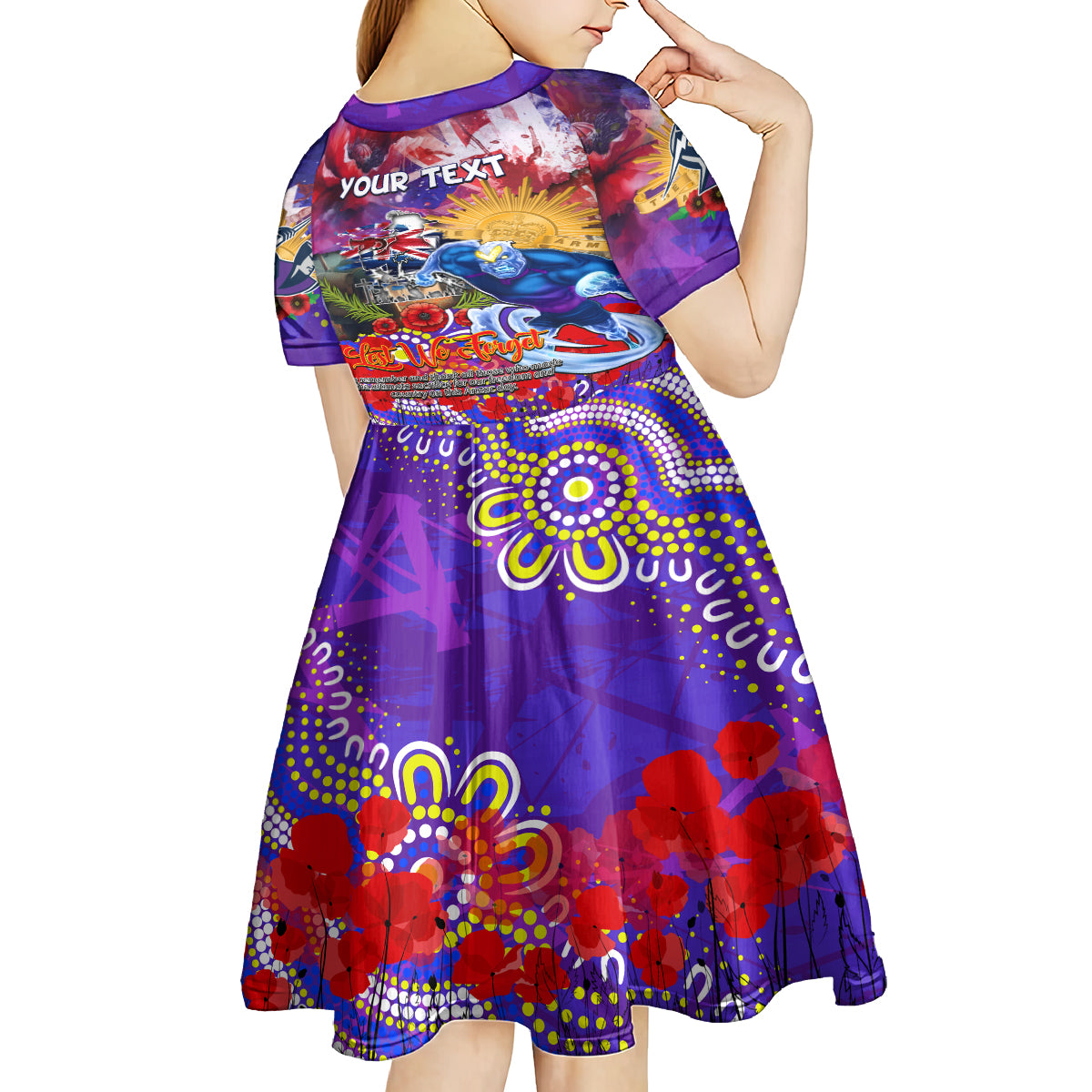 Personalised Australia Rugby Storm ANZAC Kid Short Sleeve Dress Melbourne Scratch Style