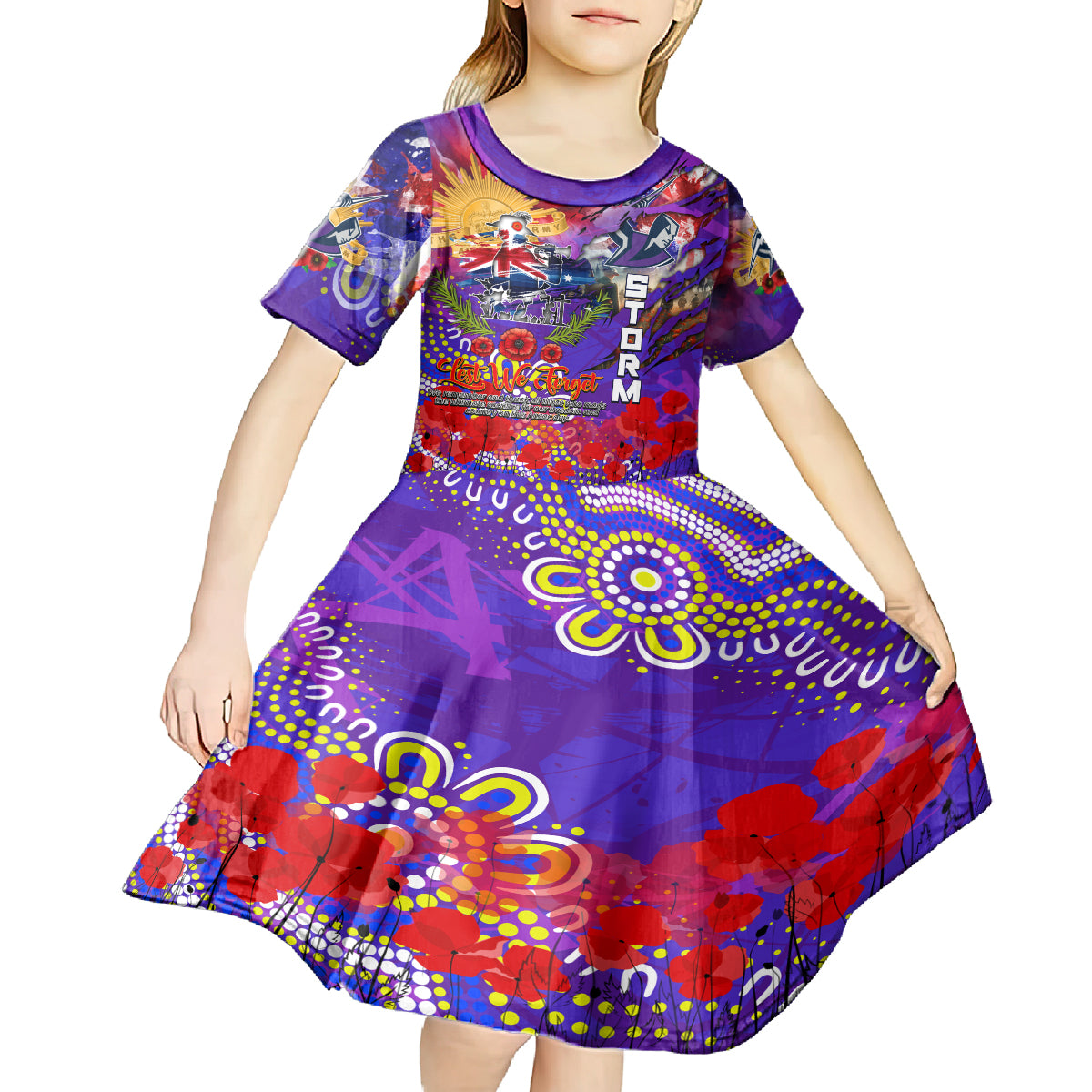 Personalised Australia Rugby Storm ANZAC Kid Short Sleeve Dress Melbourne Scratch Style