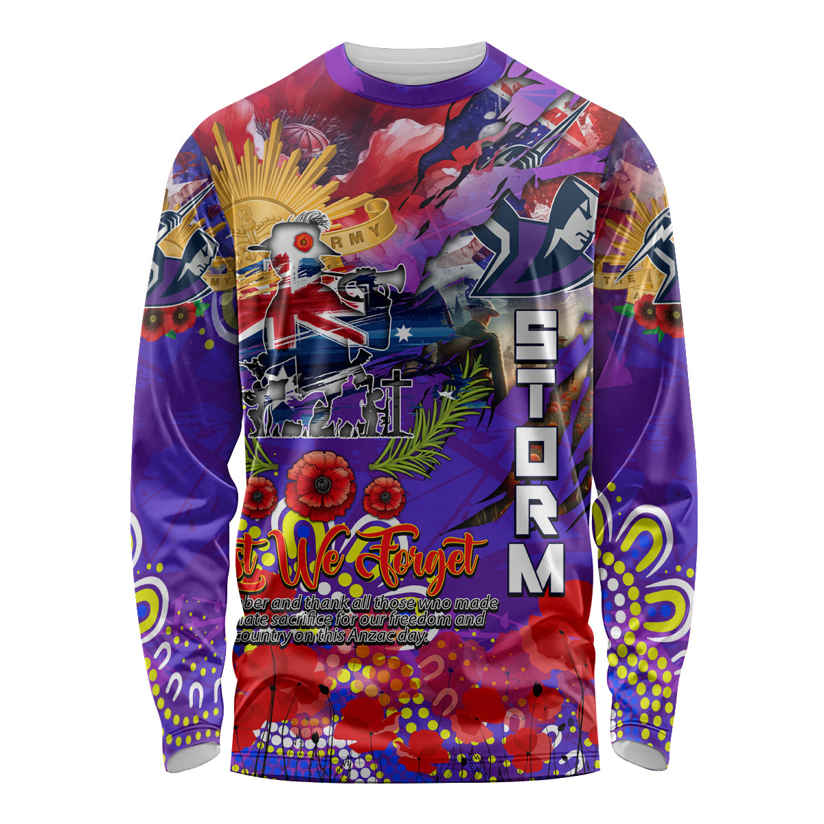 Personalised Australia Rugby Storm ANZAC Long Sleeve Shirt Melbourne Scratch Style