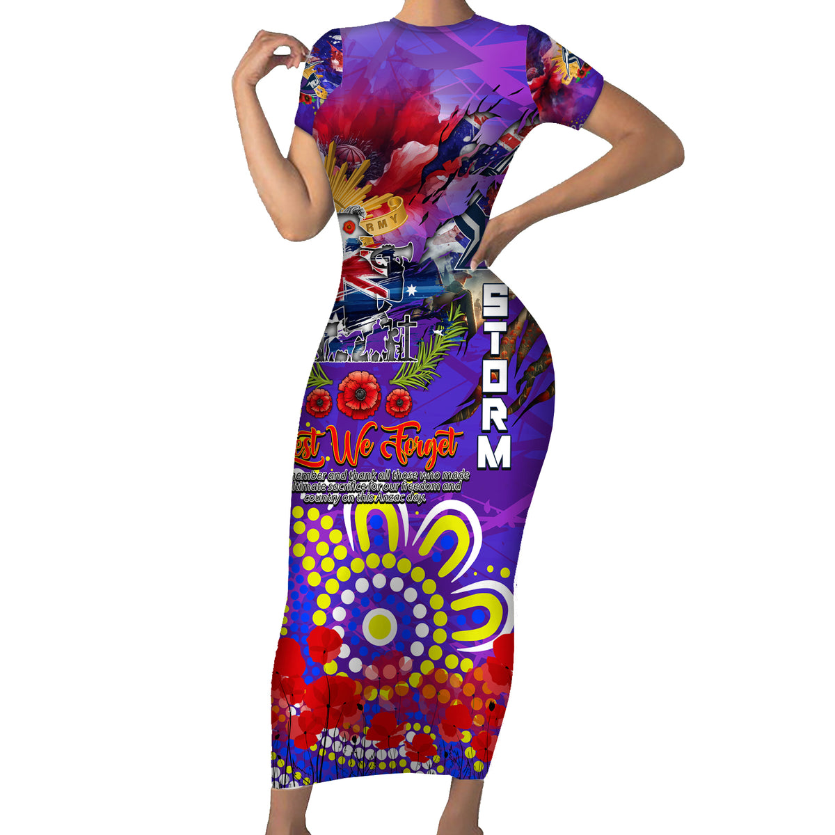 Personalised Australia Rugby Storm ANZAC Short Sleeve Bodycon Dress Melbourne Scratch Style