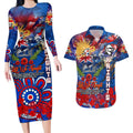 Personalised Australia Rugby Knights ANZAC Couples Matching Long Sleeve Bodycon Dress and Hawaiian Shirt Newcastle Scratch Style