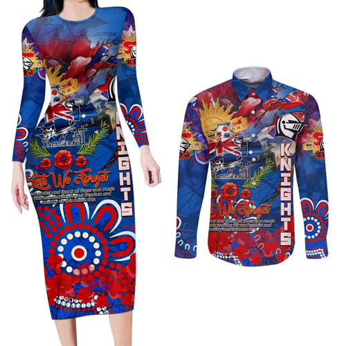 Personalised Australia Rugby Knights ANZAC Couples Matching Long Sleeve Bodycon Dress and Long Sleeve Button Shirt Newcastle Scratch Style