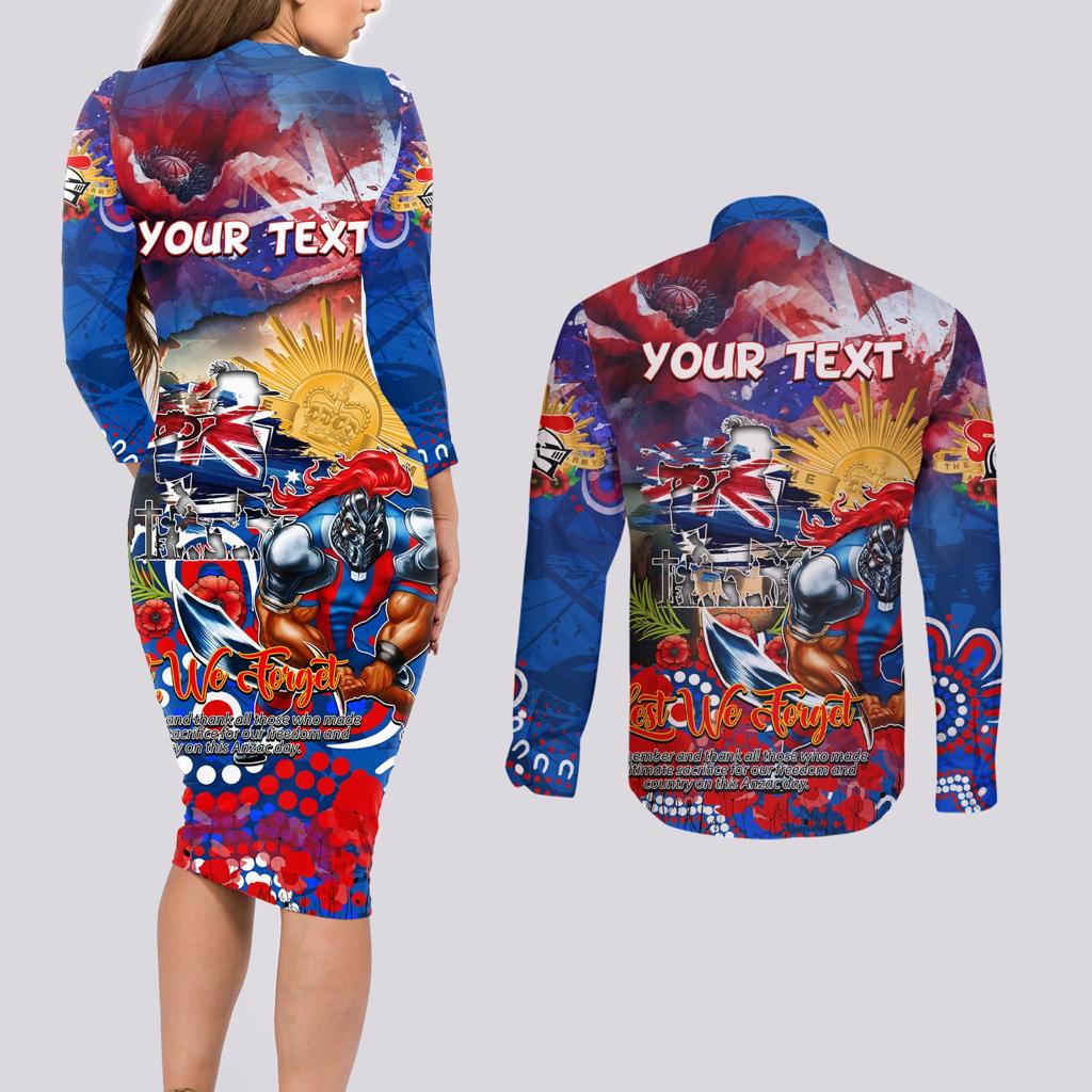 Personalised Australia Rugby Knights ANZAC Couples Matching Long Sleeve Bodycon Dress and Long Sleeve Button Shirt Newcastle Scratch Style