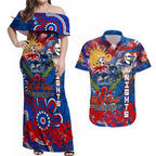 Personalised Australia Rugby Knights ANZAC Couples Matching Off Shoulder Maxi Dress and Hawaiian Shirt Newcastle Scratch Style