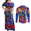 Personalised Australia Rugby Knights ANZAC Couples Matching Off Shoulder Maxi Dress and Long Sleeve Button Shirt Newcastle Scratch Style
