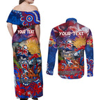 Personalised Australia Rugby Knights ANZAC Couples Matching Off Shoulder Maxi Dress and Long Sleeve Button Shirt Newcastle Scratch Style