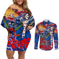 Personalised Australia Rugby Knights ANZAC Couples Matching Off Shoulder Short Dress and Long Sleeve Button Shirt Newcastle Scratch Style