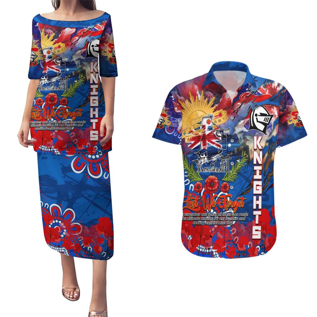 Personalised Australia Rugby Knights ANZAC Couples Matching Puletasi and Hawaiian Shirt Newcastle Scratch Style