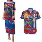 Personalised Australia Rugby Knights ANZAC Couples Matching Puletasi and Hawaiian Shirt Newcastle Scratch Style