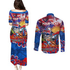 Personalised Australia Rugby Knights ANZAC Couples Matching Puletasi and Long Sleeve Button Shirt Newcastle Scratch Style