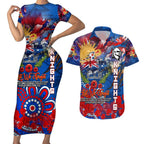 Personalised Australia Rugby Knights ANZAC Couples Matching Short Sleeve Bodycon Dress and Hawaiian Shirt Newcastle Scratch Style
