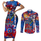 Personalised Australia Rugby Knights ANZAC Couples Matching Short Sleeve Bodycon Dress and Long Sleeve Button Shirt Newcastle Scratch Style