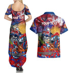 Personalised Australia Rugby Knights ANZAC Couples Matching Summer Maxi Dress and Hawaiian Shirt Newcastle Scratch Style