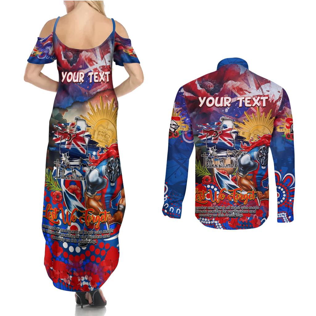 Personalised Australia Rugby Knights ANZAC Couples Matching Summer Maxi Dress and Long Sleeve Button Shirt Newcastle Scratch Style