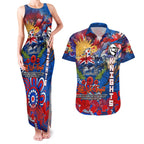 Personalised Australia Rugby Knights ANZAC Couples Matching Tank Maxi Dress and Hawaiian Shirt Newcastle Scratch Style
