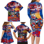 Personalised Australia Rugby Knights ANZAC Family Matching Long Sleeve Bodycon Dress and Hawaiian Shirt Newcastle Scratch Style