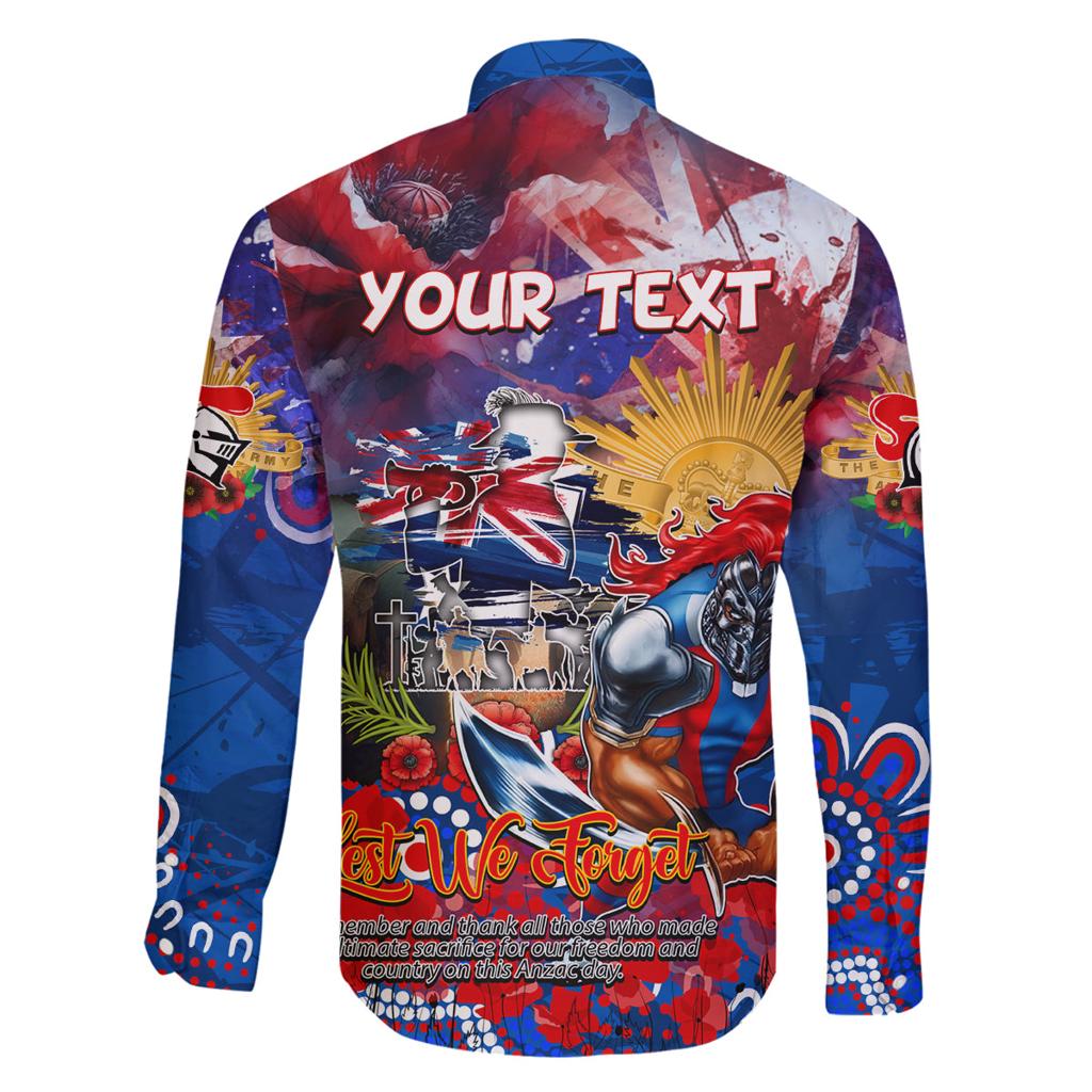 Personalised Australia Rugby Knights ANZAC Family Matching Long Sleeve Bodycon Dress and Hawaiian Shirt Newcastle Scratch Style