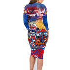 Personalised Australia Rugby Knights ANZAC Family Matching Long Sleeve Bodycon Dress and Hawaiian Shirt Newcastle Scratch Style