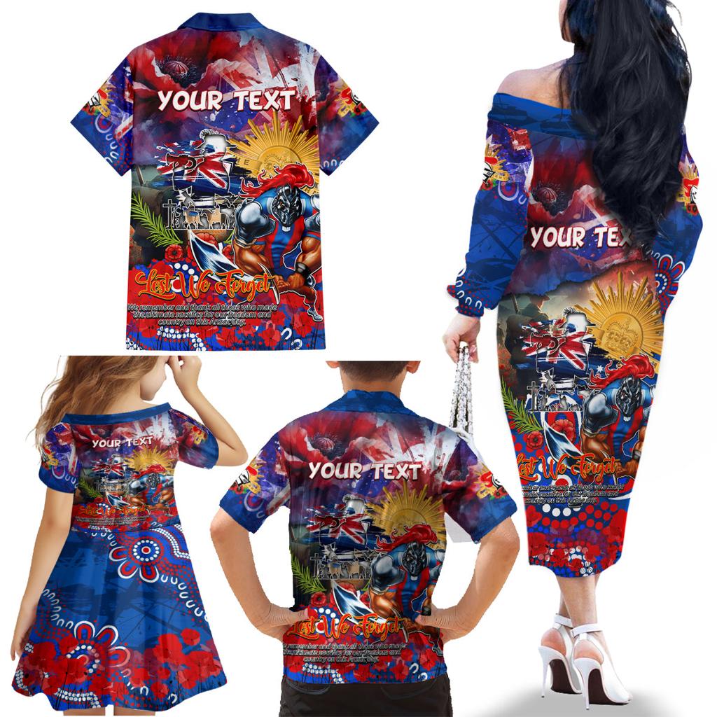Personalised Australia Rugby Knights ANZAC Family Matching Off The Shoulder Long Sleeve Dress and Hawaiian Shirt Newcastle Scratch Style