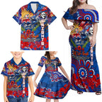 Personalised Australia Rugby Knights ANZAC Family Matching Off Shoulder Maxi Dress and Hawaiian Shirt Newcastle Scratch Style