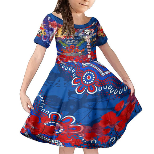 Personalised Australia Rugby Knights ANZAC Family Matching Off Shoulder Maxi Dress and Hawaiian Shirt Newcastle Scratch Style