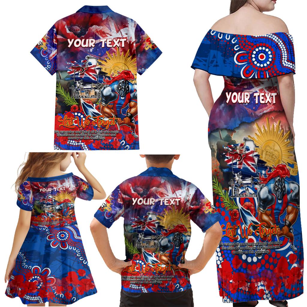 Personalised Australia Rugby Knights ANZAC Family Matching Off Shoulder Maxi Dress and Hawaiian Shirt Newcastle Scratch Style