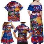Personalised Australia Rugby Knights ANZAC Family Matching Off Shoulder Maxi Dress and Hawaiian Shirt Newcastle Scratch Style