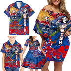 Personalised Australia Rugby Knights ANZAC Family Matching Off Shoulder Short Dress and Hawaiian Shirt Newcastle Scratch Style