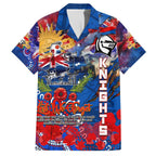 Personalised Australia Rugby Knights ANZAC Family Matching Off Shoulder Short Dress and Hawaiian Shirt Newcastle Scratch Style
