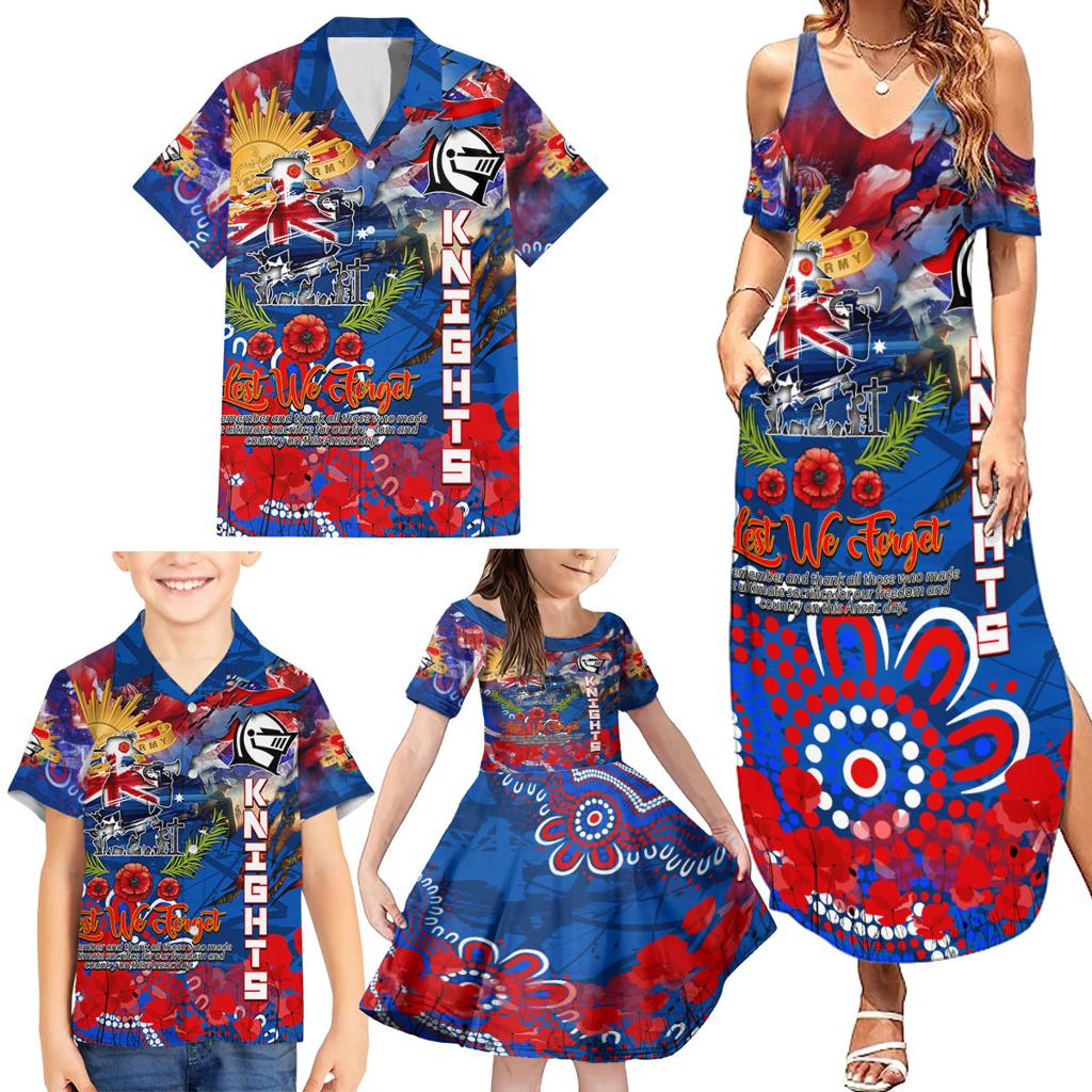 Personalised Australia Rugby Knights ANZAC Family Matching Summer Maxi Dress and Hawaiian Shirt Newcastle Scratch Style