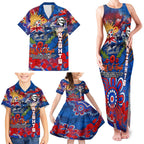 Personalised Australia Rugby Knights ANZAC Family Matching Tank Maxi Dress and Hawaiian Shirt Newcastle Scratch Style
