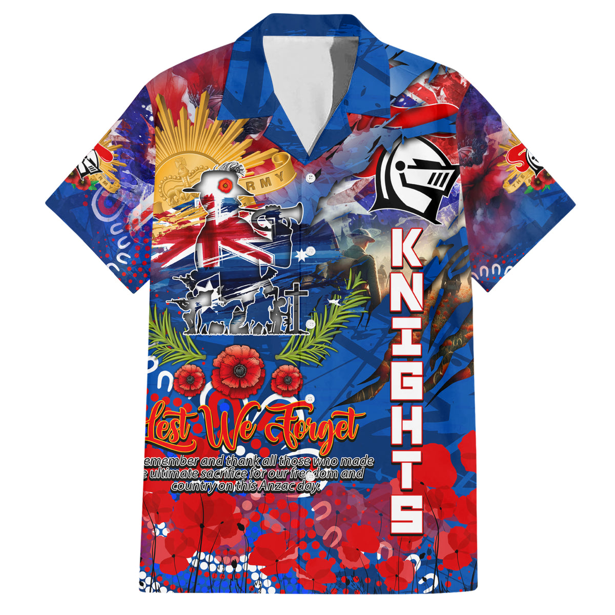 Personalised Australia Rugby Knights ANZAC Hawaiian Shirt Newcastle Scratch Style