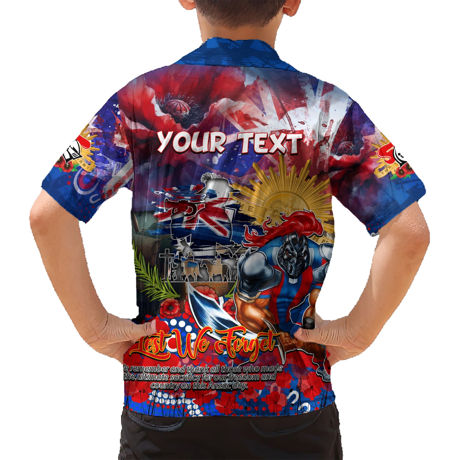 Personalised Australia Rugby Knights ANZAC Hawaiian Shirt Newcastle Scratch Style