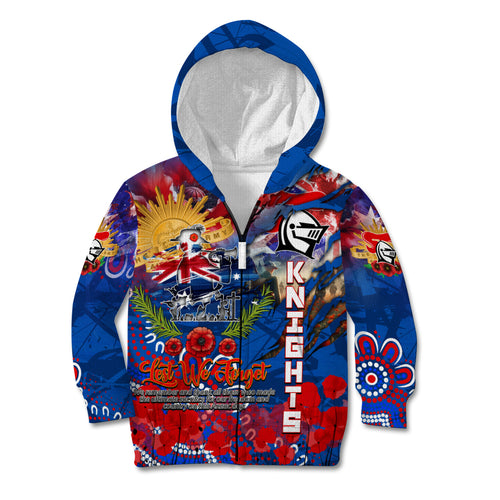 Personalised Australia Rugby Knights ANZAC Kid Hoodie Newcastle Scratch Style