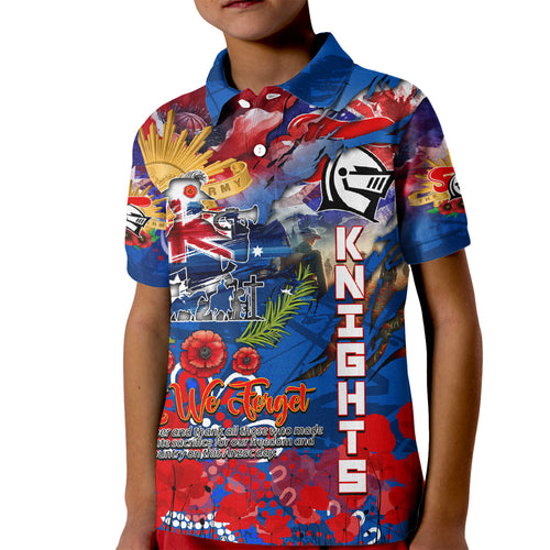 Personalised Australia Rugby Knights ANZAC Kid Polo Shirt Newcastle Scratch Style