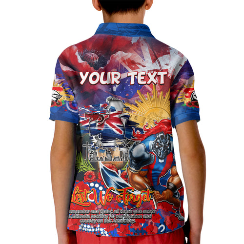 Personalised Australia Rugby Knights ANZAC Kid Polo Shirt Newcastle Scratch Style