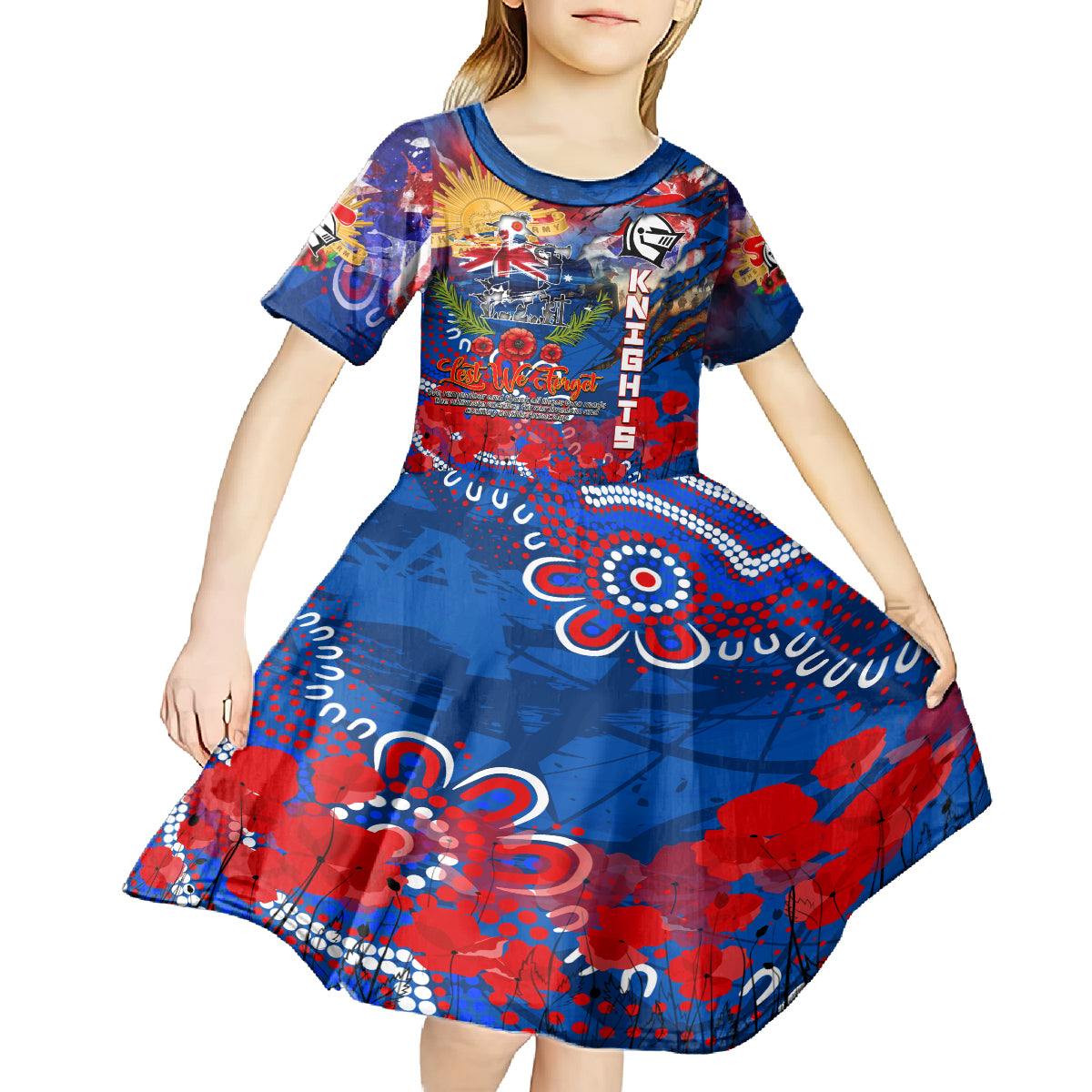 Personalised Australia Rugby Knights ANZAC Kid Short Sleeve Dress Newcastle Scratch Style