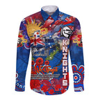 Personalised Australia Rugby Knights ANZAC Long Sleeve Button Shirt Newcastle Scratch Style