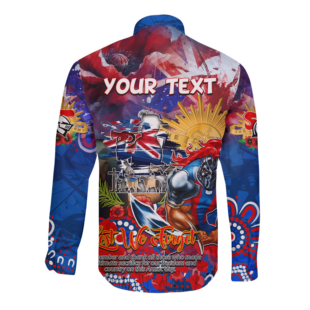 Personalised Australia Rugby Knights ANZAC Long Sleeve Button Shirt Newcastle Scratch Style