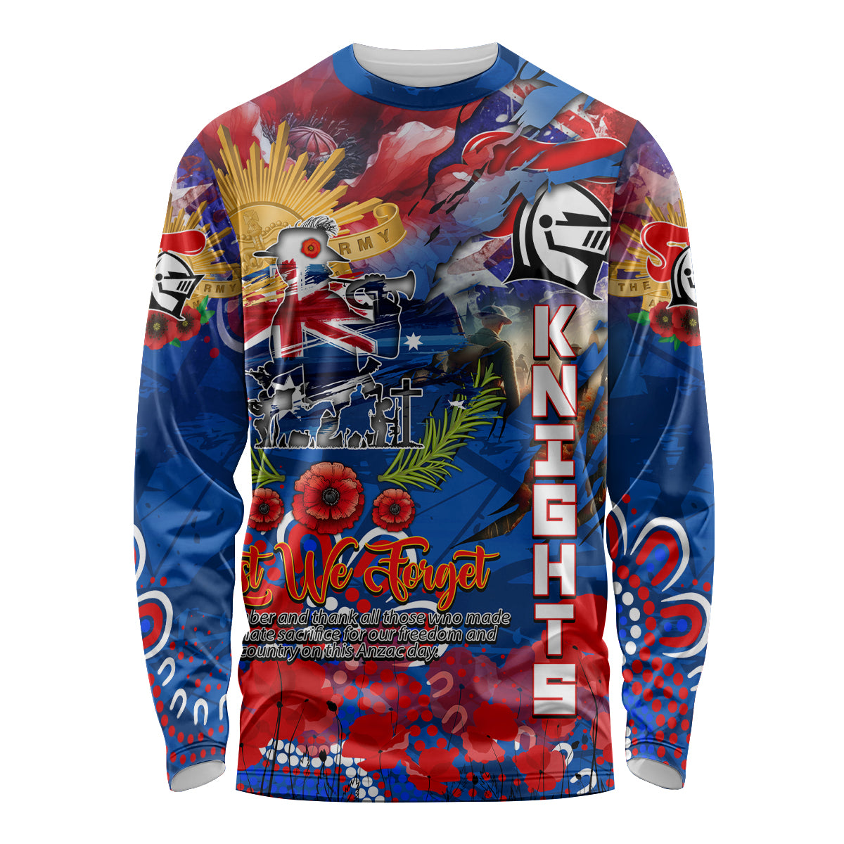 Personalised Australia Rugby Knights ANZAC Long Sleeve Shirt Newcastle Scratch Style