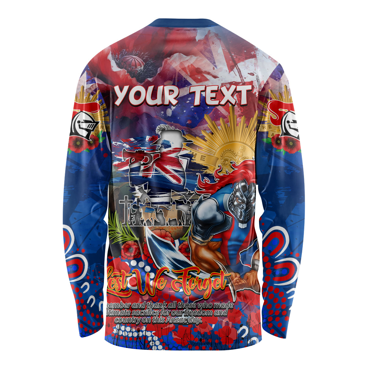 Personalised Australia Rugby Knights ANZAC Long Sleeve Shirt Newcastle Scratch Style