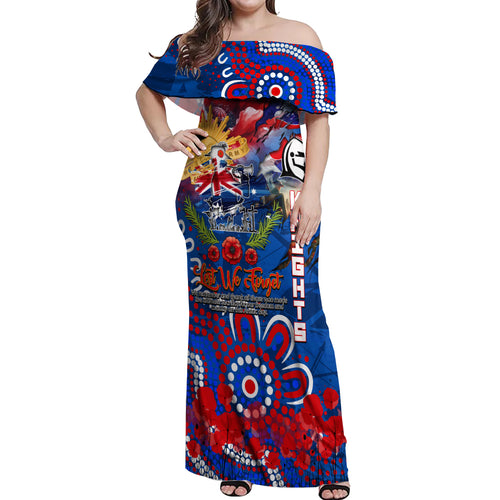 Personalised Australia Rugby Knights ANZAC Off Shoulder Maxi Dress Newcastle Scratch Style
