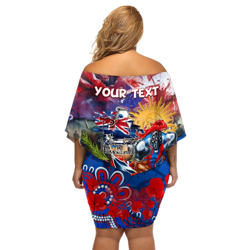 Personalised Australia Rugby Knights ANZAC Off Shoulder Short Dress Newcastle Scratch Style