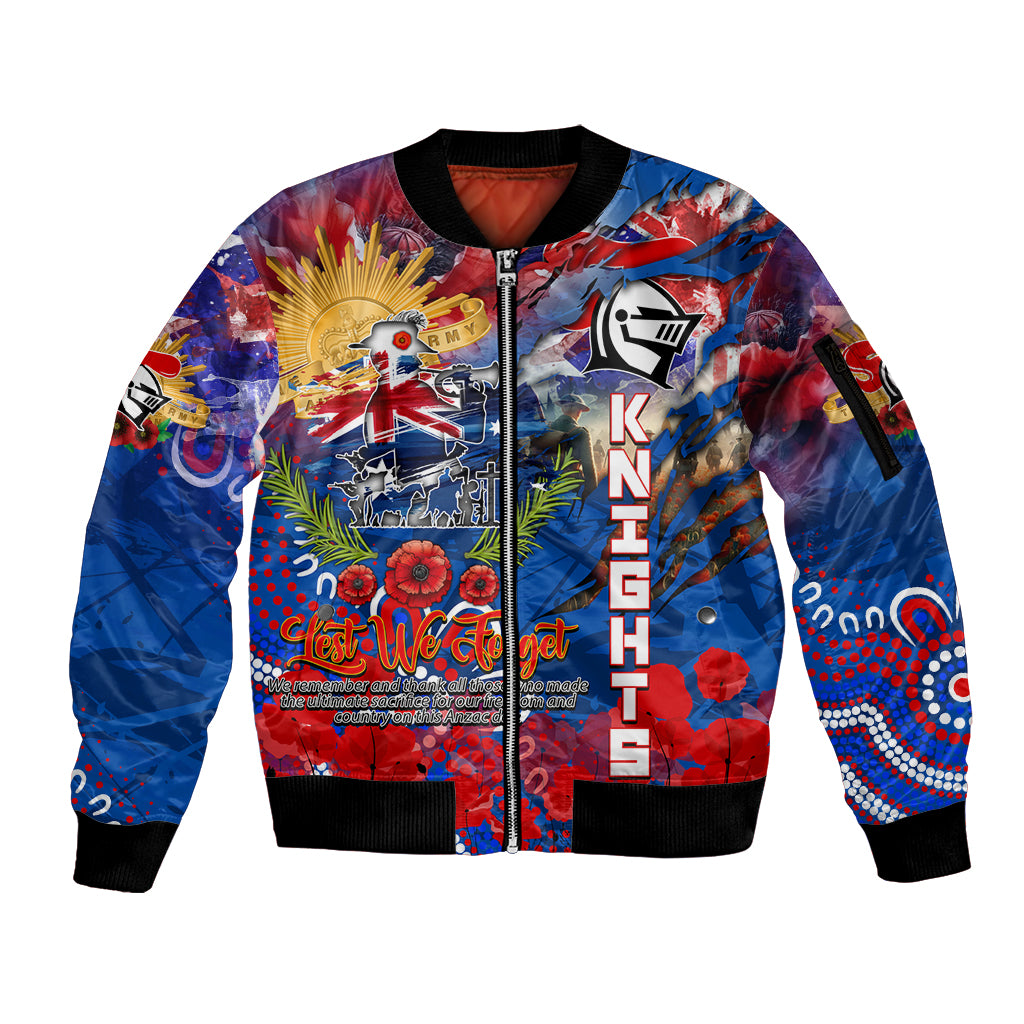 Personalised Australia Rugby Knights ANZAC Sleeve Zip Bomber Jacket Newcastle Scratch Style