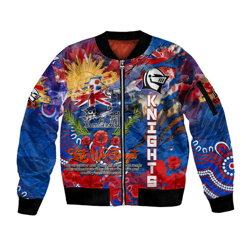 Personalised Australia Rugby Knights ANZAC Sleeve Zip Bomber Jacket Newcastle Scratch Style