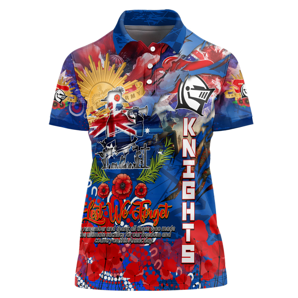 Personalised Australia Rugby Knights ANZAC Women Polo Shirt Newcastle Scratch Style