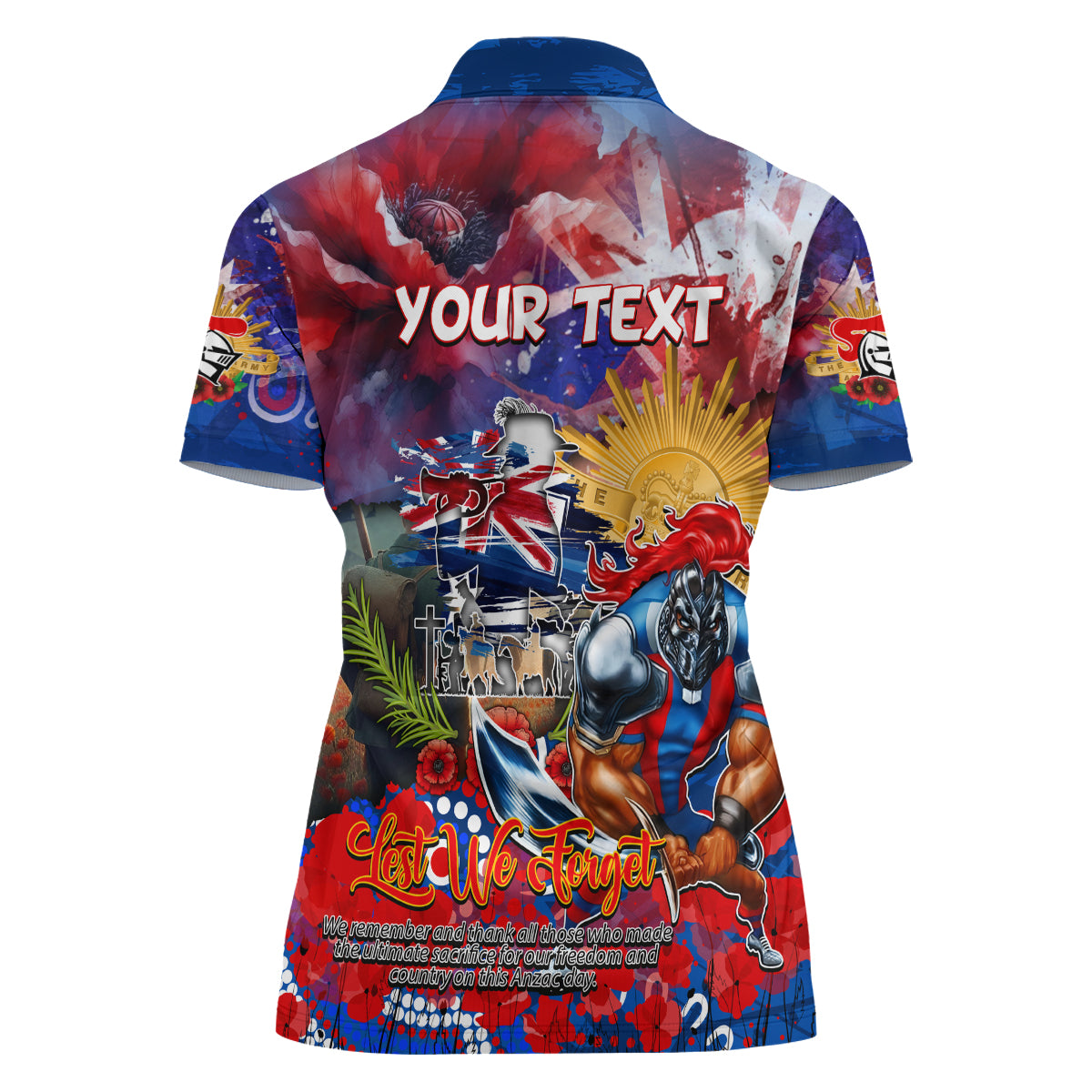 Personalised Australia Rugby Knights ANZAC Women Polo Shirt Newcastle Scratch Style